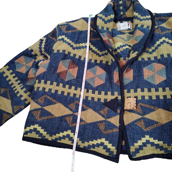 Vintage Womens Southwestern Aztec Tapestry Jacket Size L Cropped Geometric - Picture 8 of 10